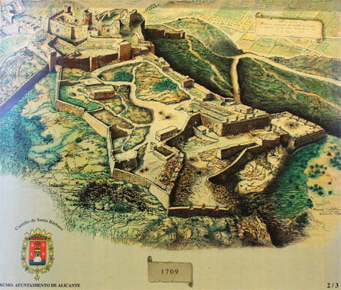 Аликанте, крепость Санта-Барбара в 1709 году